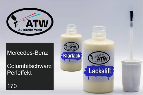 Mercedes-Benz, Columbitschwarz Perleffekt, 170: 20ml Lackstift + 20ml Klarlack - Set, von ATW Autoteile West.